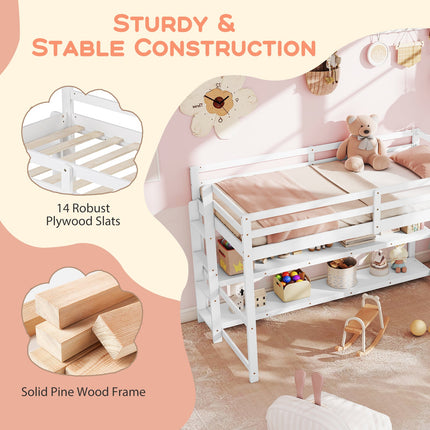 Dreamade Twin Low Loft Bed with Storage Shelves