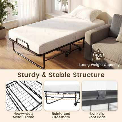 Dreamade Folding Bed with 5-Inch Mattress 75" x 38" Twin Size Foldable Guest Bed