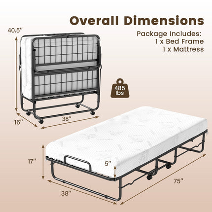 Dreamade Folding Bed with 5-Inch Mattress 75" x 38" Twin Size Foldable Guest Bed