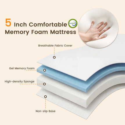 Dreamade Folding Bed with 5-Inch Mattress 75" x 38" Twin Size Foldable Guest Bed