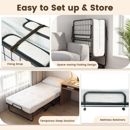 Dreamade Folding Bed with 5-Inch Mattress 75" x 38" Twin Size Foldable Guest Bed