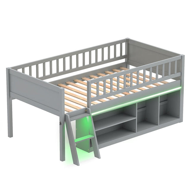 Dreamade Low Loft Bed Twin Size with LED Lights