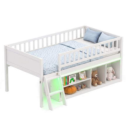Dreamade Low Loft Bed Twin Size with LED Lights