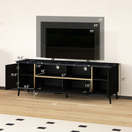 Dreamade TV Stand for TVs up to 75", 63-Inch Mid Century Modern Entertainment Center with Flip Door Cabinet