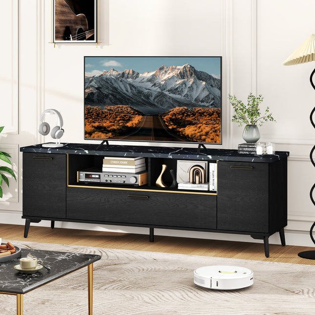 Dreamade TV Stand for TVs up to 75", 63-Inch Mid Century Modern Entertainment Center with Flip Door Cabinet