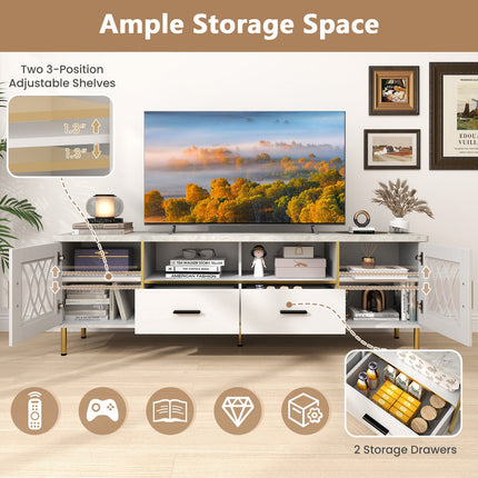 Dreamade TV Stand for TV up to 80", 71-Inch Modern Entertainment Center with Glass Doors & 2 Storage Drawers