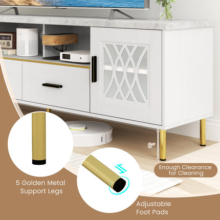Dreamade TV Stand for TV up to 80", 71-Inch Modern Entertainment Center with Glass Doors & 2 Storage Drawers