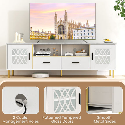 Dreamade TV Stand for TV up to 80", 71-Inch Modern Entertainment Center with Glass Doors & 2 Storage Drawers