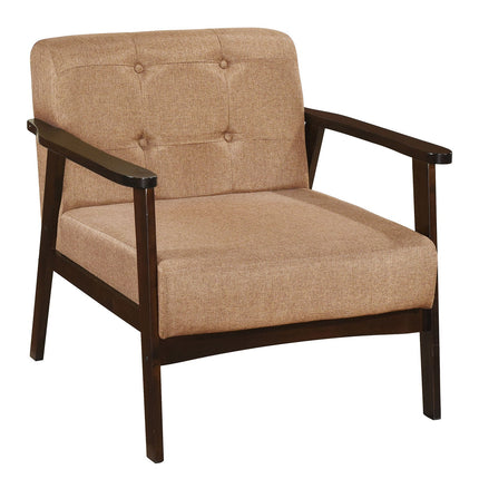 Dreamade Mid Century Modern Accent Chair, Upholstered Tufted Armchair with Solid Rubber Wood Frame