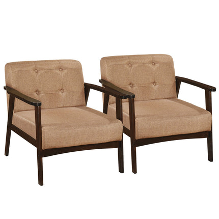 Dreamade Mid Century Modern Accent Chair, Upholstered Tufted Armchair with Solid Rubber Wood Frame