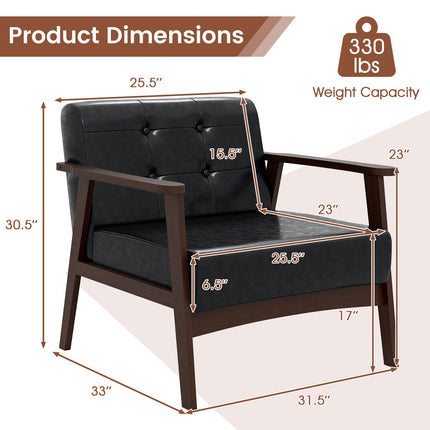 Dreamade Mid Century Modern Accent Chair, Upholstered Tufted Armchair with Solid Rubber Wood Frame