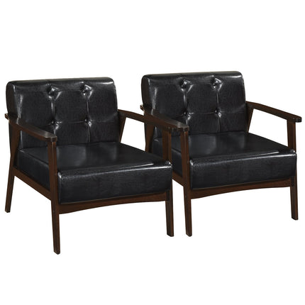Dreamade Mid Century Modern Accent Chair, Upholstered Tufted Armchair with Solid Rubber Wood Frame