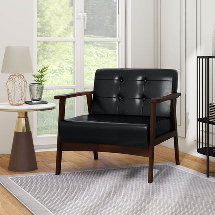 Dreamade Mid Century Modern Accent Chair, Upholstered Tufted Armchair with Solid Rubber Wood Frame