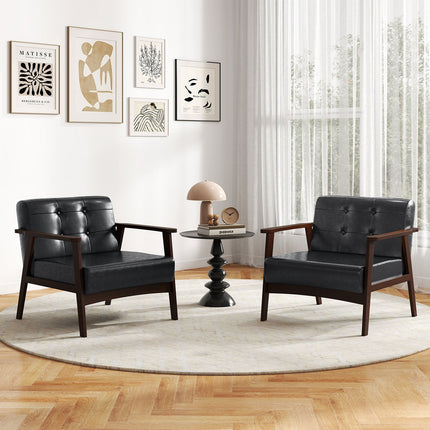 Dreamade Mid Century Modern Accent Chair, Upholstered Tufted Armchair with Solid Rubber Wood Frame