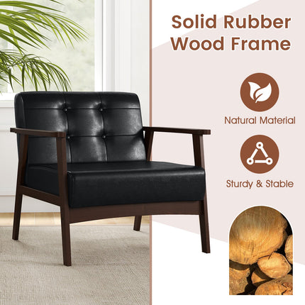 Dreamade Mid Century Modern Accent Chair, Upholstered Tufted Armchair with Solid Rubber Wood Frame