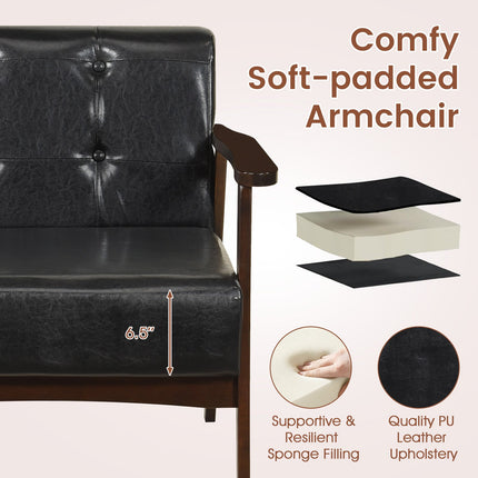 Dreamade Mid Century Modern Accent Chair, Upholstered Tufted Armchair with Solid Rubber Wood Frame