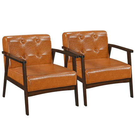 Dreamade Mid Century Modern Accent Chair, Upholstered Tufted Armchair with Solid Rubber Wood Frame