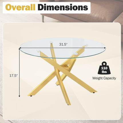 Dreamade 31.5" Round Glass Coffee Table with Tempered Glass Top & Geometric Metal Frame