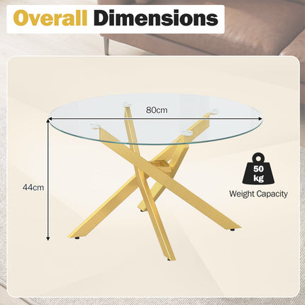 Dreamade 31.5" Round Glass Coffee Table with Tempered Glass Top & Geometric Metal Frame