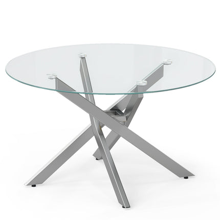 Dreamade 31.5" Round Glass Coffee Table with Tempered Glass Top & Geometric Metal Frame