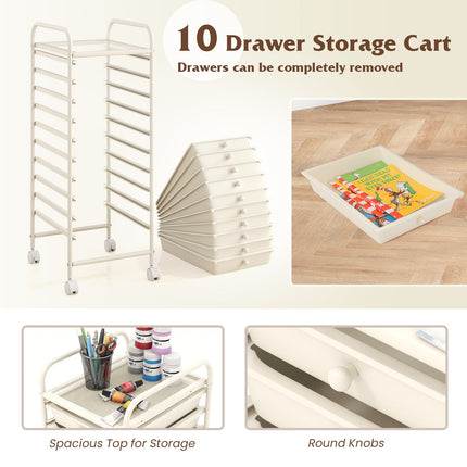 Dreamade Rolling Storage Cart on Wheels with 10 Drawers