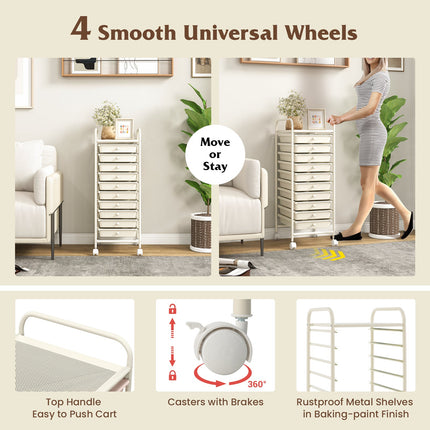 Dreamade Rolling Storage Cart on Wheels with 10 Drawers