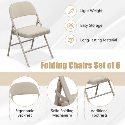 2/4/6 Pack Folding Chairs with Metal Frame and Fabric Upholstered Padded Seat