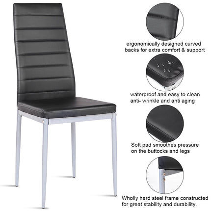 Dreamade Set of 4 PU Leather Dining Side Chairs with Padded Seat Foot Cap