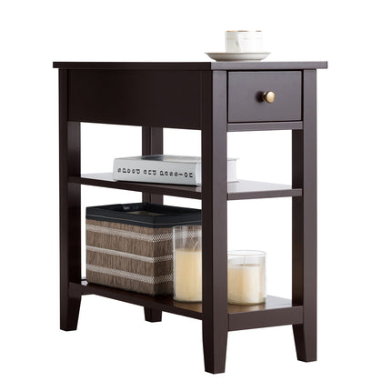 Dreamade 3-Tier End Table with Drawer and Double Shelves Narrow Tiered Side Table for Bedroom