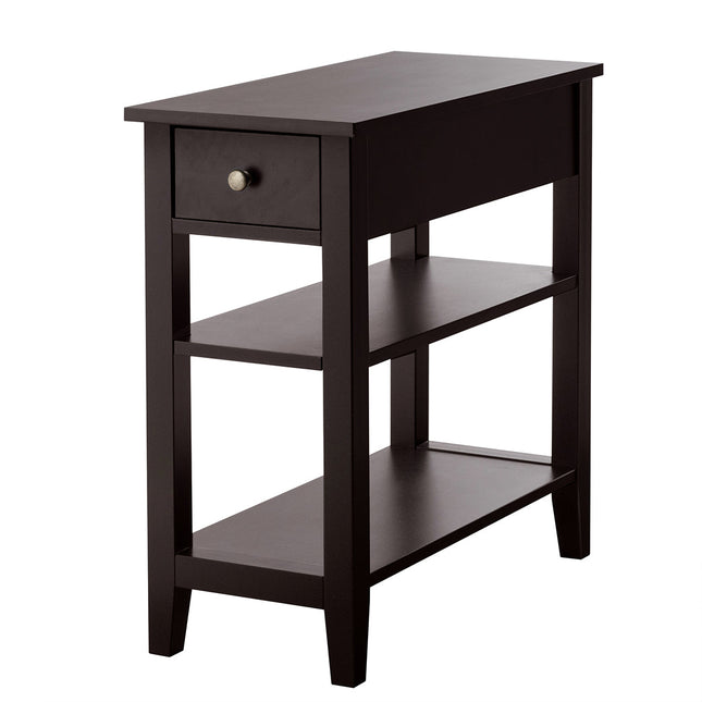 Dreamade 3-Tier End Table with Drawer and Double Shelves Narrow Tiered Side Table for Bedroom