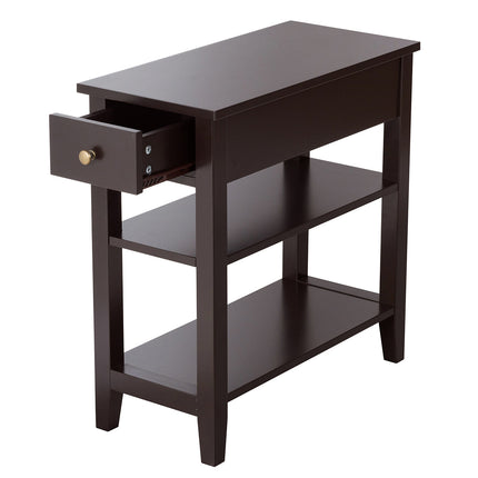 Dreamade 3-Tier End Table with Drawer and Double Shelves Narrow Tiered Side Table for Bedroom