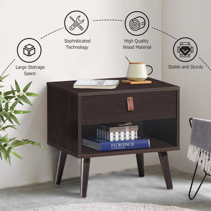 Dreamade Wooden Nightstand with Drawer and Shelf Sofa Side Table