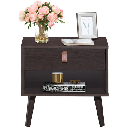 Dreamade Wooden Nightstand with Drawer and Shelf Sofa Side Table