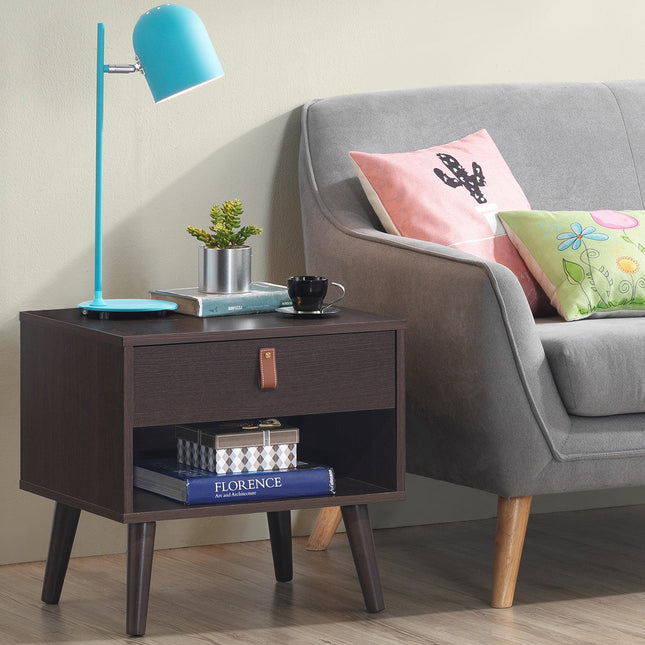 Dreamade Wooden Nightstand with Drawer and Shelf Sofa Side Table