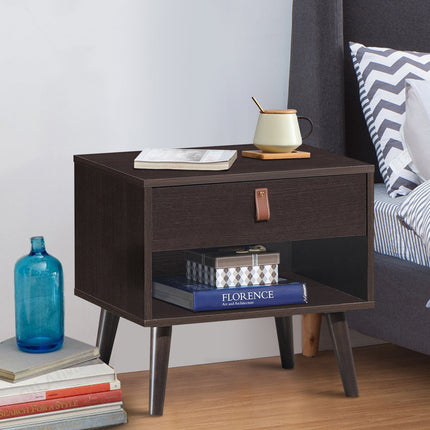 Dreamade Wooden Nightstand with Drawer and Shelf Sofa Side Table