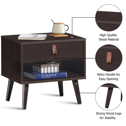 Dreamade Wooden Nightstand with Drawer and Shelf Sofa Side Table