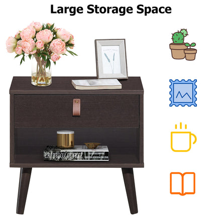 Dreamade Wooden Nightstand with Drawer and Shelf Sofa Side Table