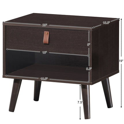 Dreamade Wooden Nightstand with Drawer and Shelf Sofa Side Table