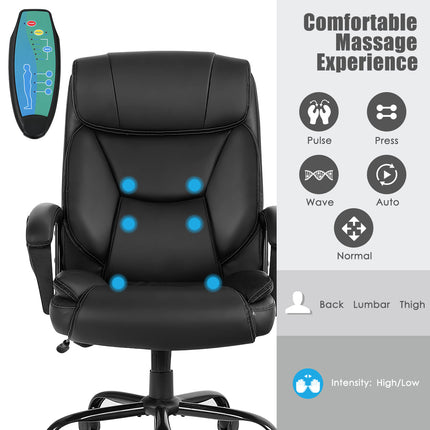 Dreamade Executive Office Chair, Big and Tall Massage Chair w/ 6 Vibrating Points (Black)