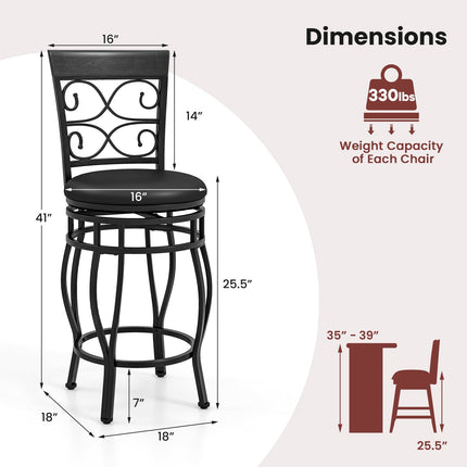 Dreamade 26" Swivel Bar Stools Set of 2/4, Counter Height Bar Stools with Back, Upholstered PU Leather Seat, Black