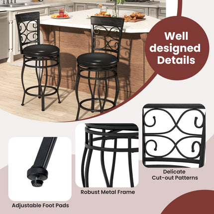 Dreamade 26" Swivel Bar Stools Set of 2/4, Counter Height Bar Stools with Back, Upholstered PU Leather Seat, Black