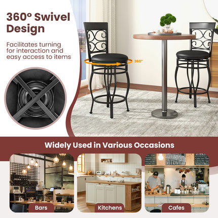Dreamade 26" Swivel Bar Stools Set of 2/4, Counter Height Bar Stools with Back, Upholstered PU Leather Seat, Black