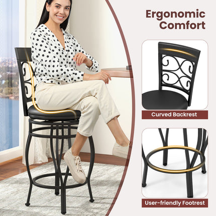 Dreamade 26" Swivel Bar Stools Set of 2/4, Counter Height Bar Stools with Back, Upholstered PU Leather Seat, Black