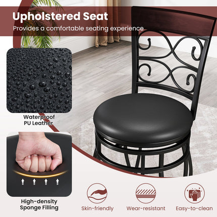 Dreamade 26" Swivel Bar Stools Set of 2/4, Counter Height Bar Stools with Back, Upholstered PU Leather Seat, Black