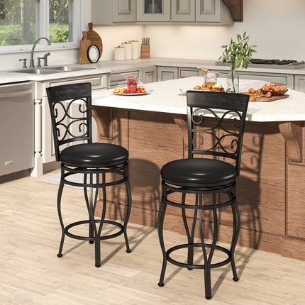 Dreamade 26" Swivel Bar Stools Set of 2/4, Counter Height Bar Stools with Back, Upholstered PU Leather Seat, Black