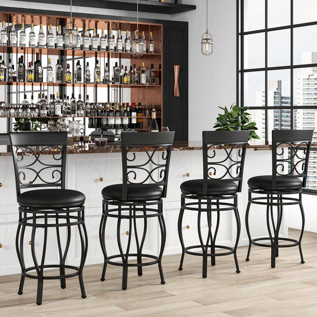 Dreamade 26" Swivel Bar Stools Set of 2/4, Counter Height Bar Stools with Back, Upholstered PU Leather Seat, Black