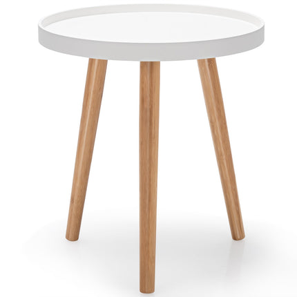 Dreamade Round Side Table End Table with Wooden Tray