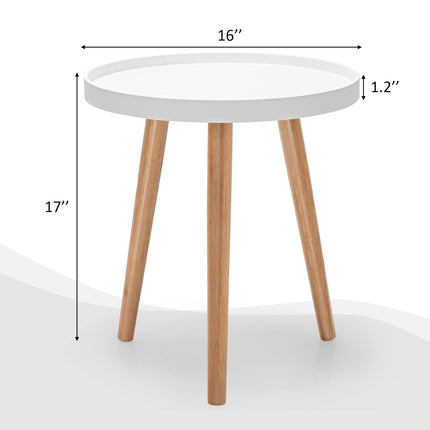 Dreamade Round Side Table End Table with Wooden Tray