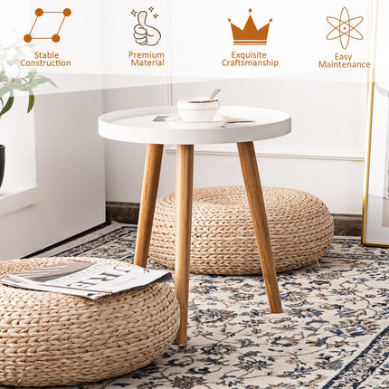 Dreamade Round Side Table End Table with Wooden Tray