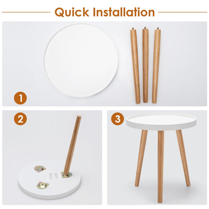 Dreamade Round Side Table End Table with Wooden Tray